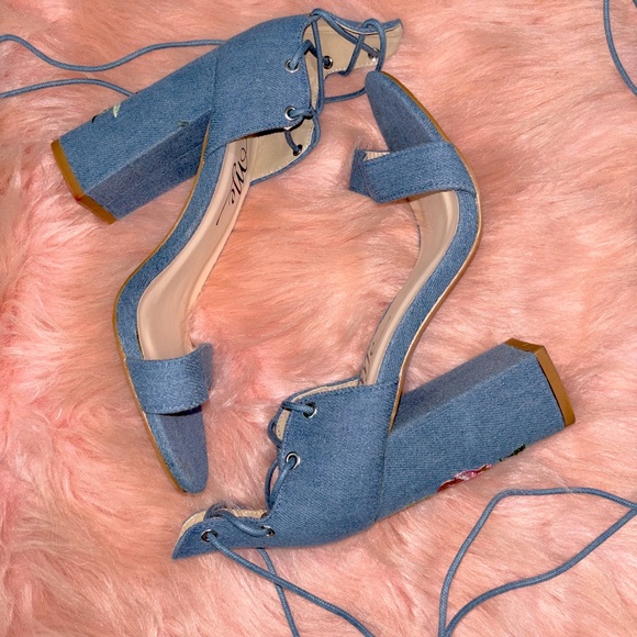 Fashion Nova Jean Lace-Up Heels - Picture 1 of 13